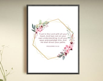 Proverbs 3:5-6, Trust in the Lord with all Your Heart, Bible Verse Art, Scripture, Christian Art, Christian gift, Christian Souvenir, Card