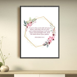 Provérbios 3:5-6, Confie no Senhor de todo o coração, Arte do versículo bíblico, Escritura, Arte cristã, Presente cristão, Lembrança cristã, Cartão