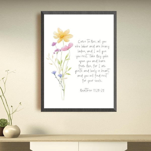 Matthew 11:28-29, Come to me, All you who labor and are heavy laden, Bible Verse Art, Scripture, Christian Art, gift, Souvenir, Cards