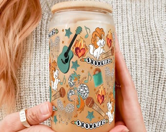 Showgirl Gift Glass Cup, The Life Of A Merch, Orange Glitter and Guitar Tumbler