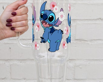 Stitch Cup With Lid And Straw, Cute Birthday Gift Tumbler With Straw And Lid Iced Coffee Cup, Lilo Stitch Can Custom Mug