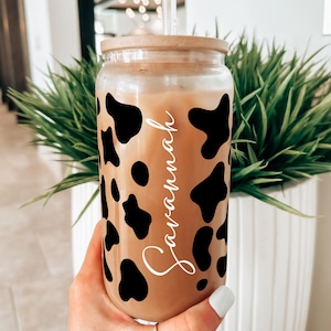 Cow Print Cup With Name, Pink Cow Cup Personalized, Soda Can Glass Cow Print Glass Beer Can, Cow Print Cup With Straw Pink Cow Glass Tumbler