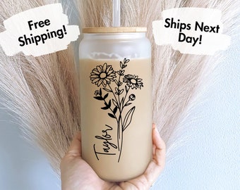 Personalized Birth Flower Coffee Cup With Name, Personalized Birth Flower Tumbler, Bridesmaid Proposal Gift for Her, Party Favor Birthday