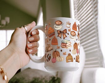 Pumpkin Spice Fall 15oz Ceramic Coffee Mug - Autumn Harvest Design - Cozy Fall Vibes - Seasonal Kitchen Decor