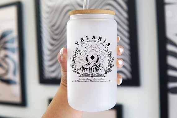 ACOTAR The Night Court Iced Coffee Glass Cup with Lid, Velaris City of Starlight Gift
