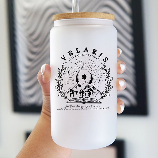 ACOTAR The Night Court Iced Coffee Glass Cup with Lid, Velaris City of Starlight Gift