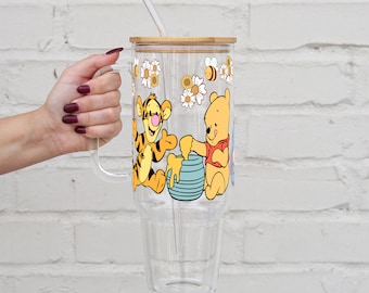 Pooh Bear 40 Oz Glass Tumbler With Lid and Straw, Winnie
