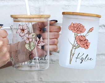 Mug fleur de naissance couleur Mug floral Cadeau personnalisé pour elle Cadeau de demoiselle d'honneur Mug fleurs sauvages Mug demoiselle d'honneur mariée Mug personnalisable cadeau