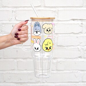 Stray Kids Skzoo Cup, Kpop Merch Iced Coffee Glass, Tumbler Gift for Bestie 40oz Clear Mug