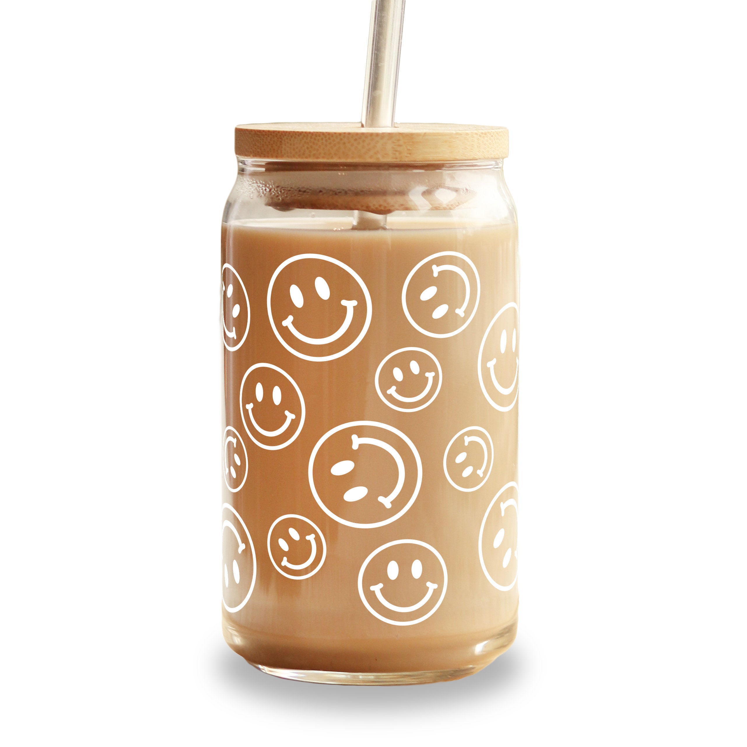 Melted Smiley Face Iced Coffee Glass Cup, Soda Can Glasses 16Oz Glass –  Simply Perfect Designs