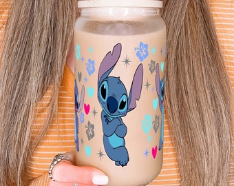 Stitch Iced Coffee Can Cup: 16oz Lilo Tumbler with Lid & Straw