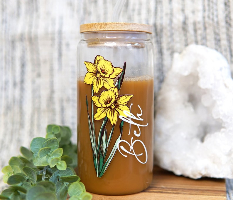 Birth Flower Personalized Tumbler with straw: Custom Bridesmaid or Birthday Gift, USA Made Cup, product photo 4