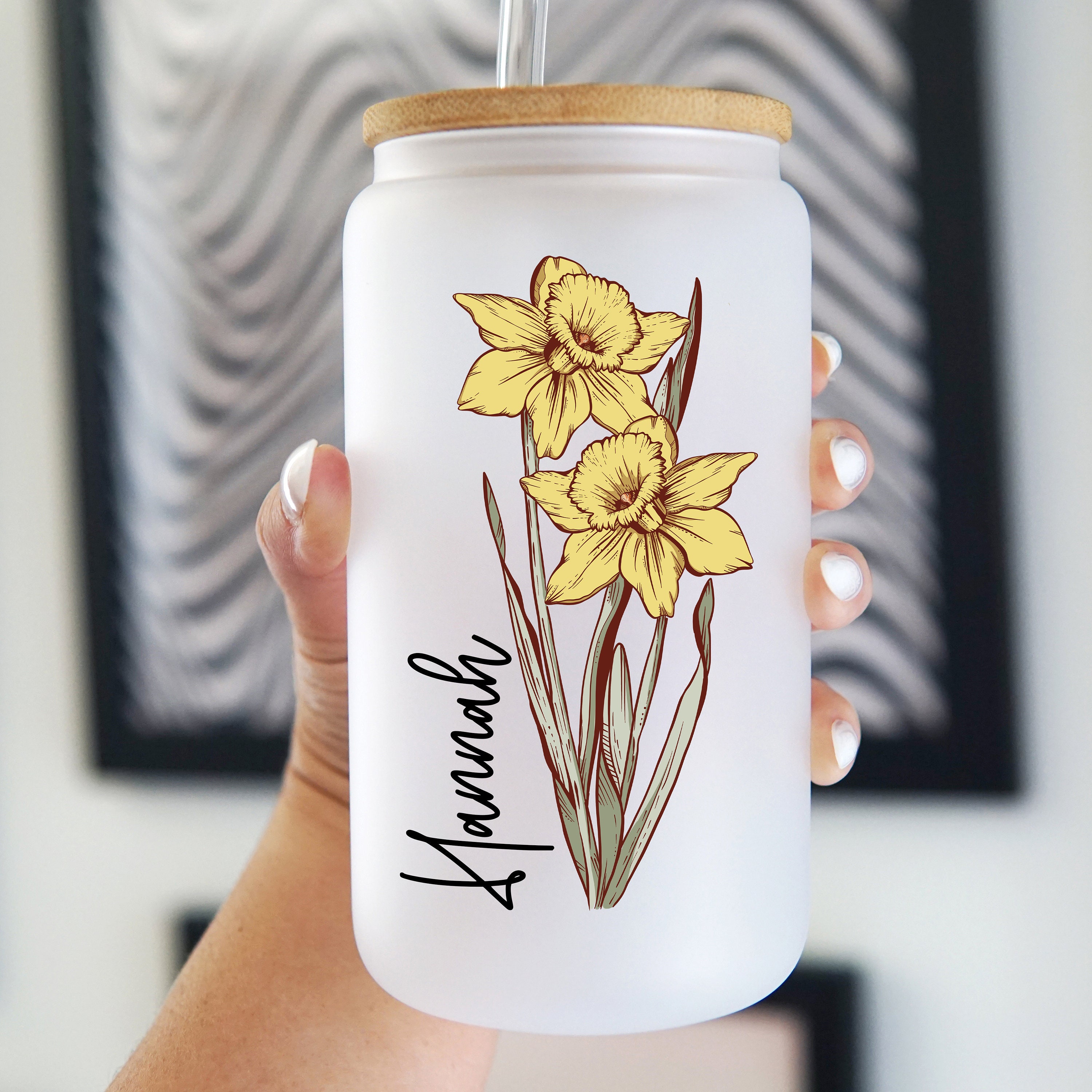 Birth Flower Cup With Lid And Straw, Bridesmaid Proposal Iced Coffee Cup, Birth Month Flower Cup With Name, Wedding Party Favors