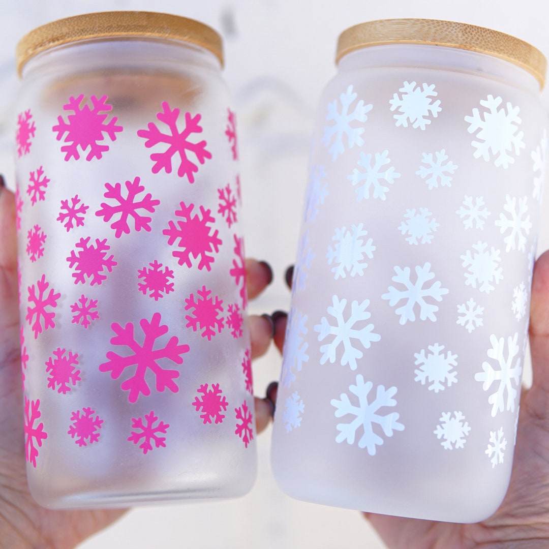 Color Changing Christmas Glass Cup With Lid and Straw, Cute Christmas