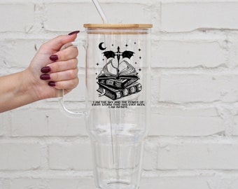 Fourth Wing Merch Mug, Basgiath War College Glass Coffee Cup, Bookish Tumbler with Lid