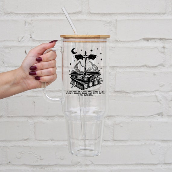 Fourth Wing Merch Mug, Basgiath War College Glass Coffee Cup, Bookish Tumbler with Lid