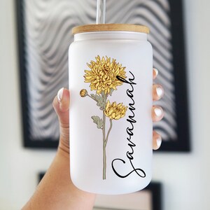Birth Flower Personalized Tumbler with straw: Custom Bridesmaid or Birthday Gift, USA Made Cup, product photo 7