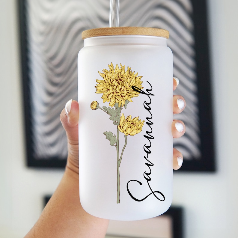 Birth Flower Personalized Tumbler with straw: Custom Bridesmaid or Birthday Gift, USA Made Cup, product photo 7