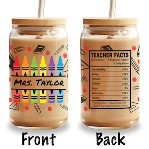 Teacher Appreciation Gift Teacher Tumbler Glass Cup, End of Year Personalized Iced Coffee Cup, School Student Thank You Gift for Teachers