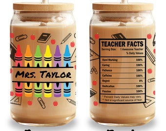 Personalized Teacher Appreciation Glass Tumbler, Custom Iced Coffee Cup Gift with Name