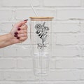 Personalized 40oz Glass Tumbler With Name Gift For Mom Custom Tumbler With Floral Design With Birth Flower Glass Tumbler For Bridesmaid Gift