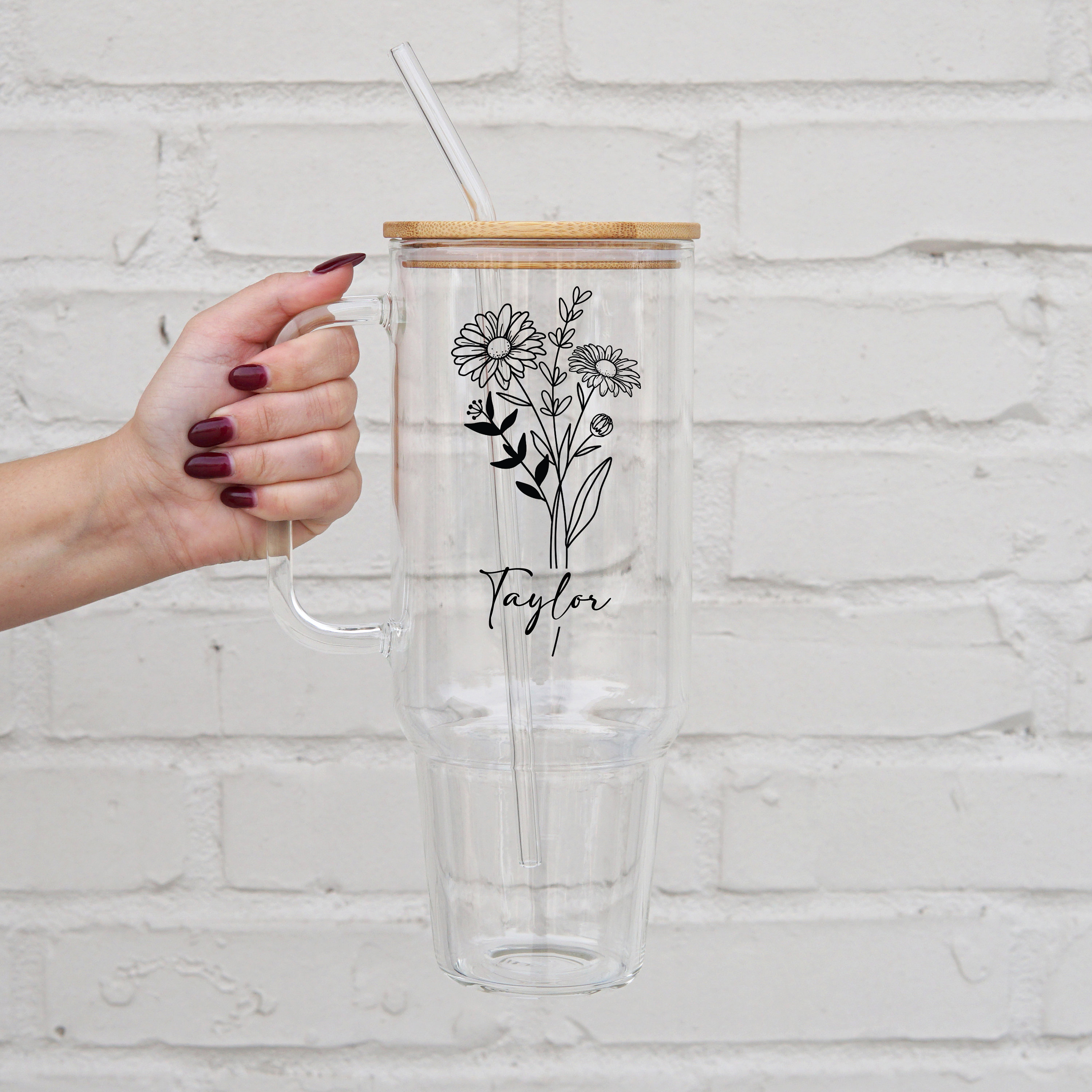 Personalized 40oz Tumbler With Name Gift For Mom Custom Tumbler With Floral Design With Birth Flower Tumbler For Bridesmaid Gift