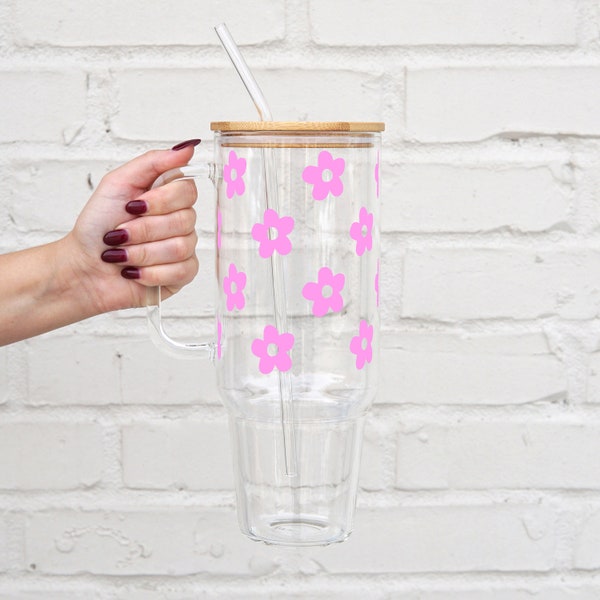 Personalized Daisy Tumbler: 40oz Floral Can with Lid & Straw