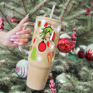 Christmas Cute Cup, Winter Iced Coffee Holiday Season Gift, Christmas Themed Gift for Women Xmas Cup Tumbler