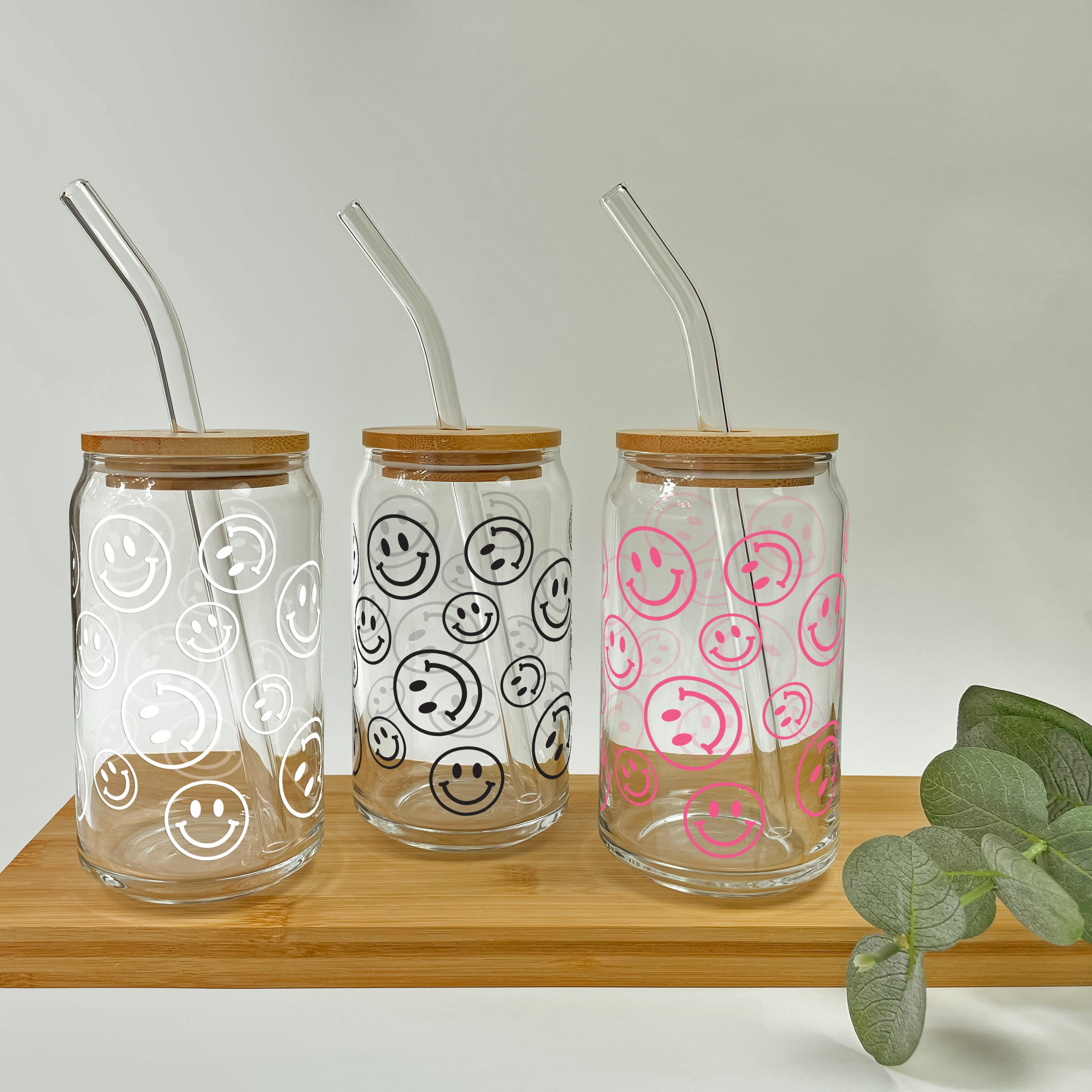 White Cup of Happy Smiley Iced Coffee Glass – The Pink Edition