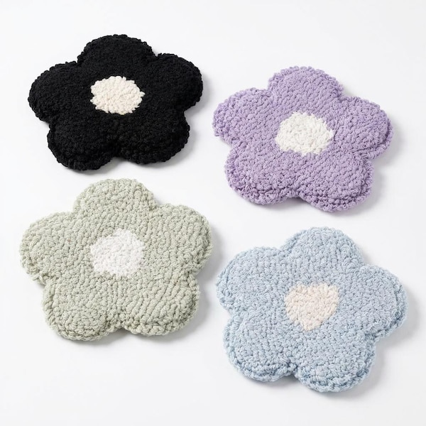 Handmade Daisy Mug Rug: Embroidered Punch Needle Coaster