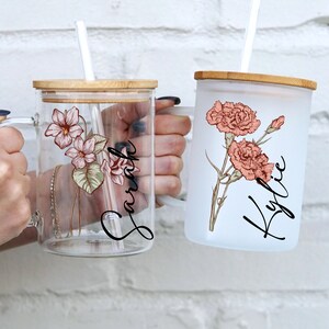 Birth Flower Personalized Tumbler with straw: Custom Bridesmaid or Birthday Gift, USA Made Cup, product photo 5