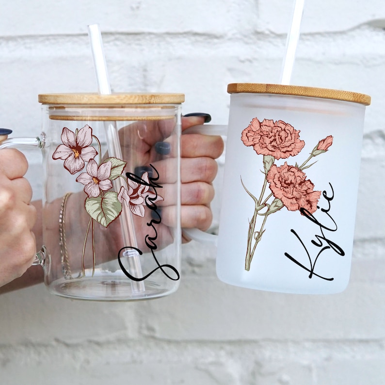Birth Flower Personalized Tumbler with straw: Custom Bridesmaid or Birthday Gift, USA Made Cup, product photo 5