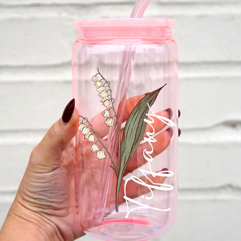 Birth Flower Personalized Tumbler with straw: Custom Bridesmaid or Birthday Gift, USA Made Cup, product photo 6