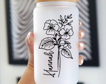 Birth Flower Coffee Cup With Name, Birthflower Cup With Lid And Straw, Bridesmaid Proposal Gift Birth Month Flower Wedding Party Favor