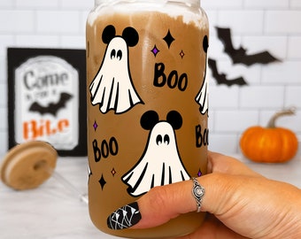 Mickey Ghost Halloween Cute Cup, Fall Iced Coffee Spooky Season Gift, Halloween Themed Gift for Women Disney Cup Tumbler