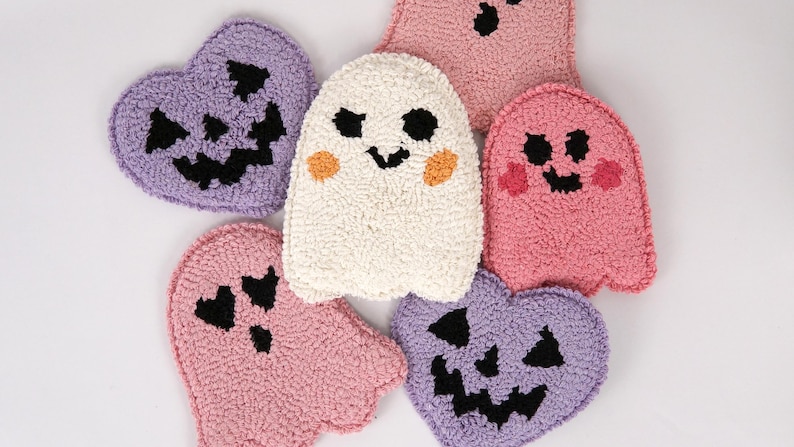 Halloween Home Decor, Spooky Halloween Mug Rug, Spooky Punch Needle Coaster, Handmade Spooky Halloween Gift, Halloween Ghost Coaster