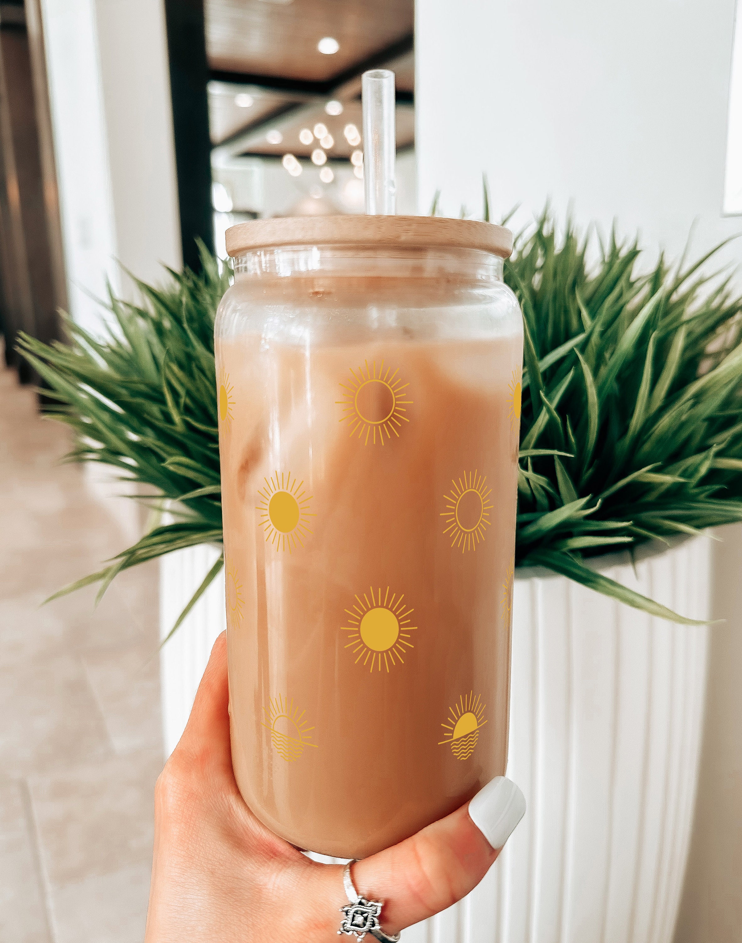 Personalized Boho Sun Iced Coffee Cup: 16oz Borosilicate Glass - Etsy