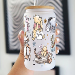 Pooh Bear Glass Cup With Lid And Straw, Winnie Glass Tumbler Iced Coffee Cup, Pooh Glass Tumbler & Water Glass Honey Gift For Best Friend
