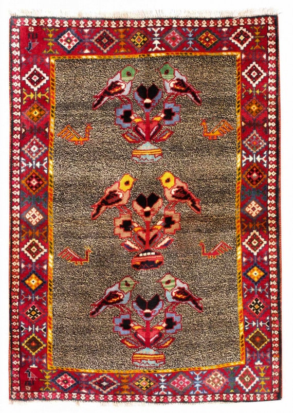 Vintage Persian Qashqai 3x4 Rug Shiraz Animal Birds Pictorial - Etsy