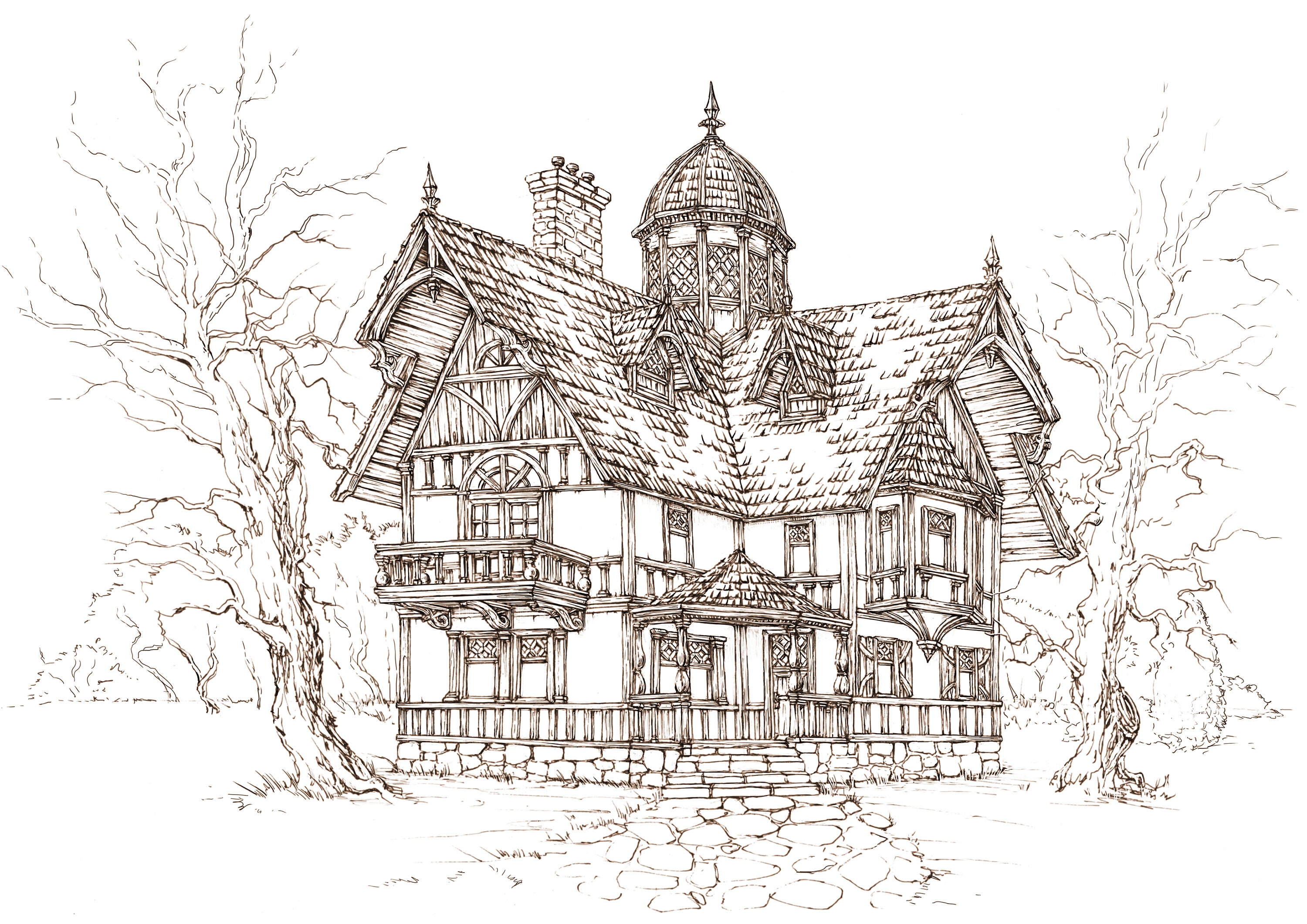 Victorian House Coloring Poster - Large Coloring Posters