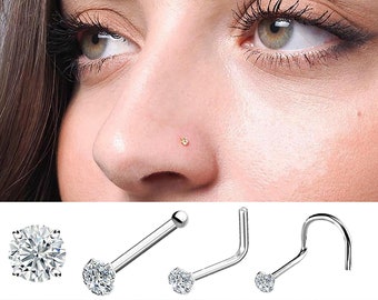 TINY 1.5mm Diamond Nose Studs Diamond Nose Screw 20G, Nose Stud, L-Shape Nose Stud, Nose Bone, Nose Ring, 316 Surgical Steel
