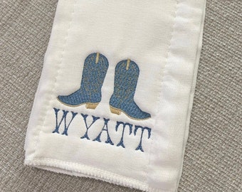 Personalized Embroidered Burp Cloth | Cowboy Boots | Monogrammed | Baby Gift | Baby Boy