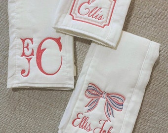 Personalized Embroidered Burp Cloth Set of 3 | Monogrammed | Baby Gift | Baby Girl