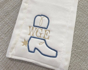 Personalized Embroidered Burp Cloth | Cowboy Boots | Monogrammed | Baby Gift | Baby Boy