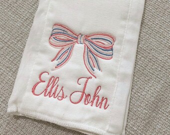 Personalized Embroidered Burp Cloth | Bow Embroidery | Monogrammed | Baby Gift | Baby Girl