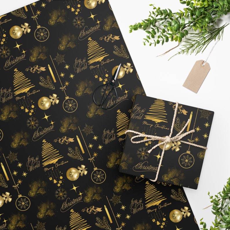 Black And Gold Christmas Wrapping Paper 