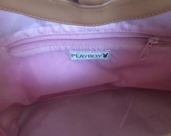 90 s Y2k Shiny Hot Pink Vinyl Playboy Bunny Logo Print Faux