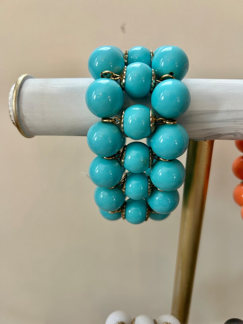 Turquoise Breacket Vintage Lucite Bracket. Triple Strand Stretch.select Coral Turquoise ...