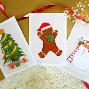 Lot de 3 carte postales Noël A6 Carte de voeux Nouvel An Décoration murale Cadeau Papeterie de noël Impression dart image 1