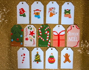 Créez votre lot | étiquettes Noël | illustrées et fabriquées en France | en Français | cadeaux | Noël - illustration - Gift Tags | papeterie